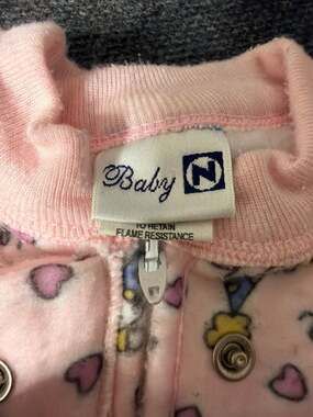 Vintage Baby N Pink Heart and Party Rabbit Fleece Footed Sleeper Pajama 12M
